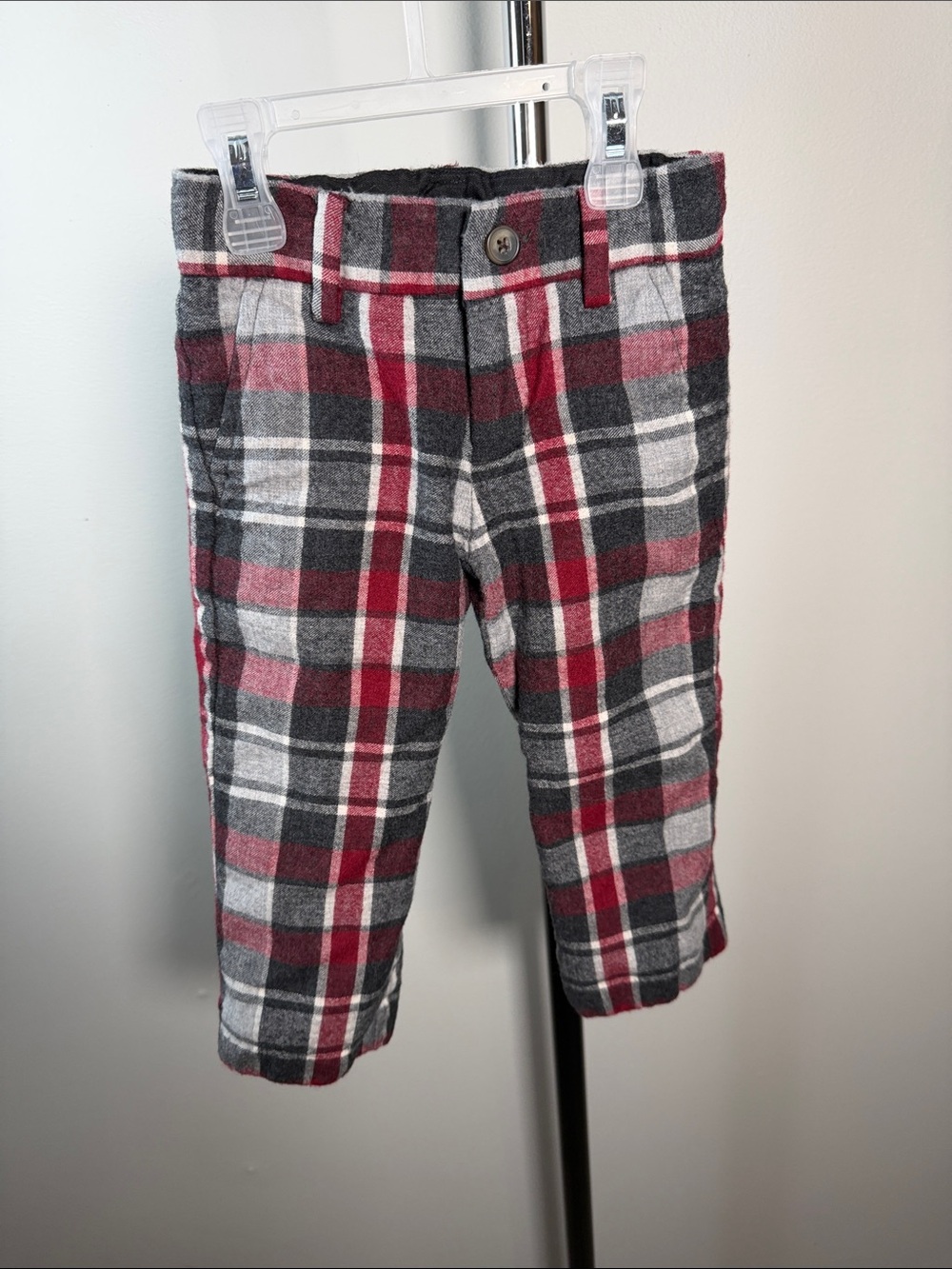 Janie and Jack Kids Plaid Stretch Pants - Red & Gray